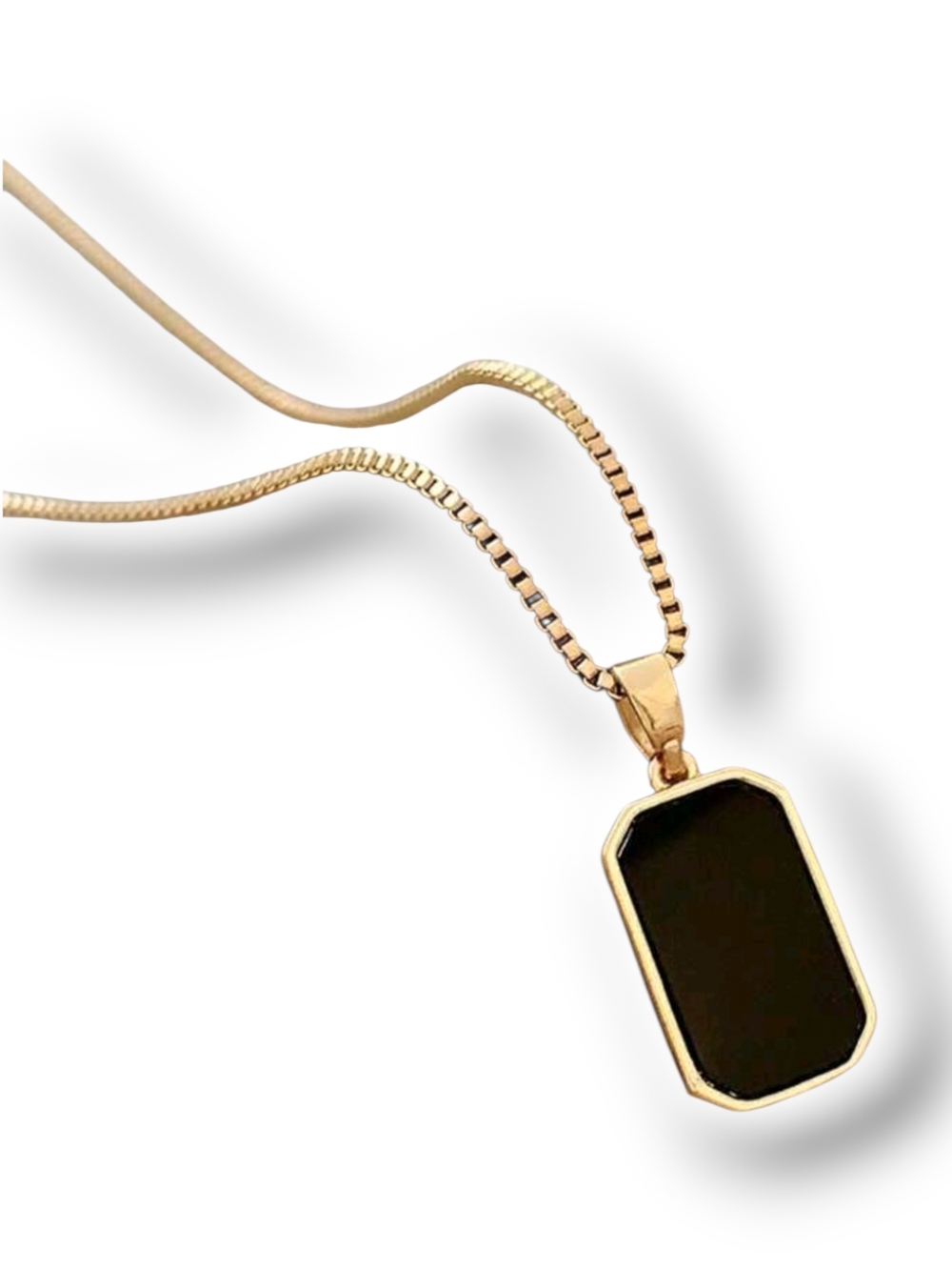 Gold-Tone Rectangle Black Onyx Pendant Necklace